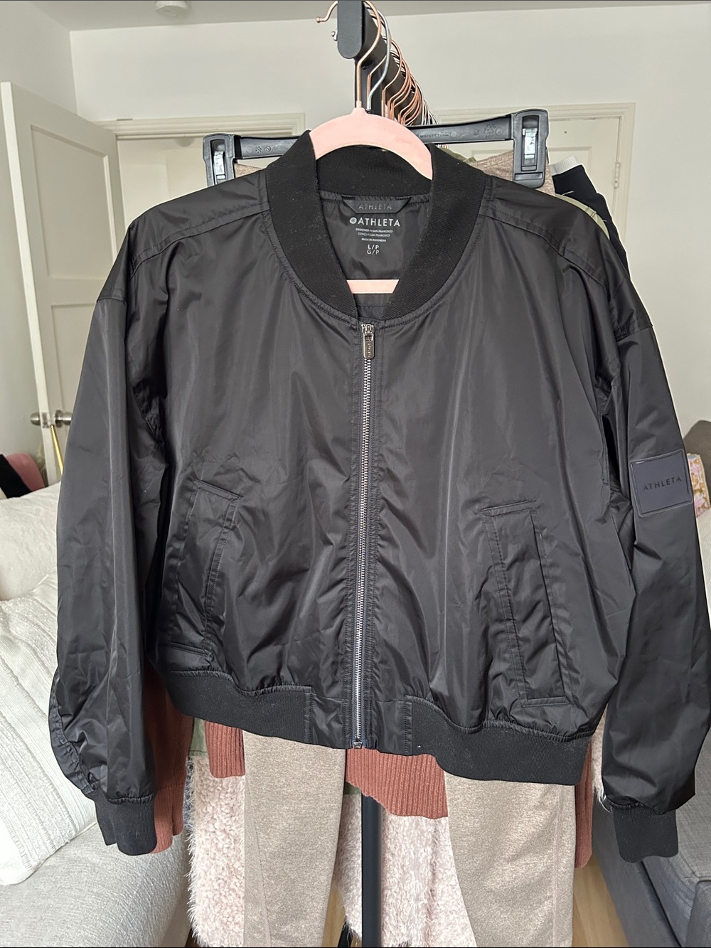 Athleta Bomber Jacket. Size Large. PTP 23” see description.